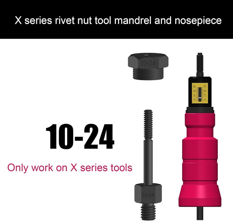 X1S Rivet Nut Drill Adaptor Replacement Mandrel and Nosepiece (10-24)